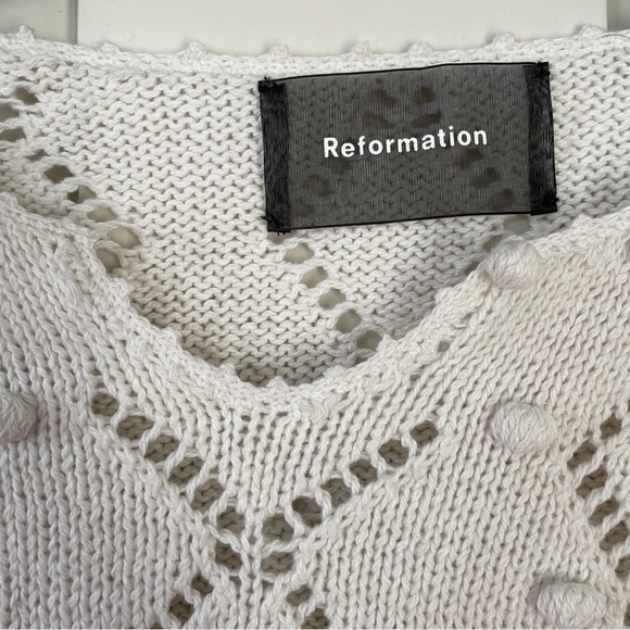 Reformation Marie Pompom Eyelet Knit Sweater White Size Large - Picture 13 of 15